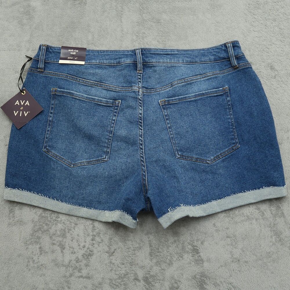 AVA VIV Denim Shorts Womens Size 20W Blue Mid-Rise Button Fly Stretch 4"-Inseam - Picture 13 of 13